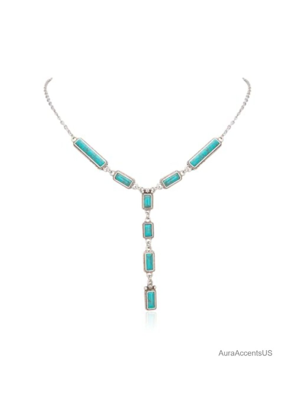Western Concho Turquoise Drop Pendant Necklace Alloy Hook & Eye